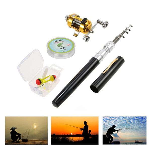 

aluminum alloy pen lightweight portable folded fishing pole with reel pocket rods wheel gear set boat