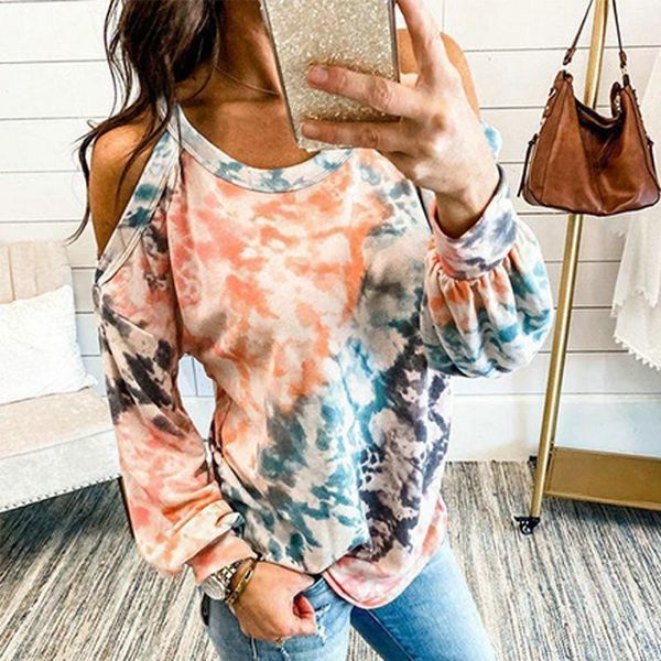 

women's hoodies & sweatshirts women tie dye long sleeve loose casual pullover round neck sling strapless, Black