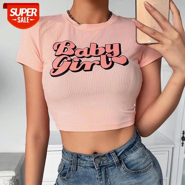 

Women's Short Sleeve Top Cute Baby Girl Print Round Neck Fashion Casual Basic Slim Short T-shirt Top for Stylish Streetwear #lM0q, White