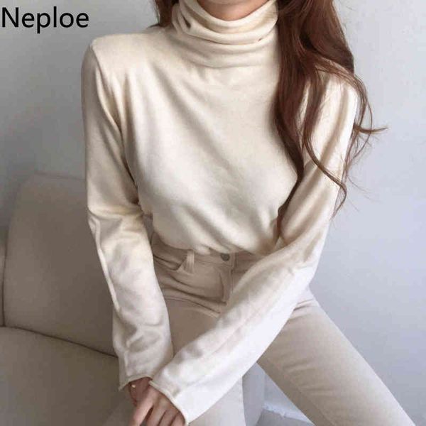 

neploe korean chic turtleneck knitwear pullovers solid color slim fit sweaters women long sleeve warm jumper sueter mujer 210422, White;black