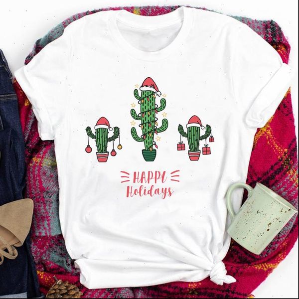 

women womens t shirts lady tees cactus plant funny year happy holiday merry christmas print tshirt clothes graphic female, White
