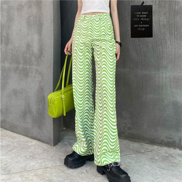 

women's pants & capris jmprs high street women striped waist green zebra print straight casual pocket trousers loose fall 2021 ladies, Black;white