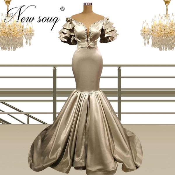 

party dresses custom made satin mermaid evening 2021 dubai saudi arabria formal pearls prom gowns for wedding dress vestidos, White;black