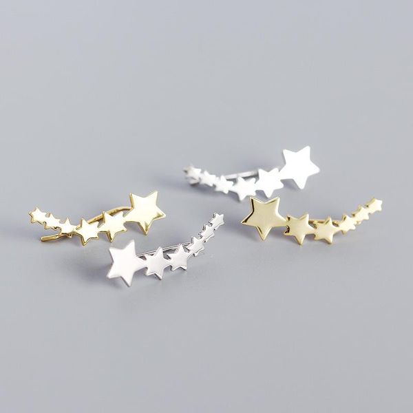 

hoop & huggie 925 sterling silver earring fashion star in-line c shape pearl geometric half circle ins woman girl ear jewelry, Golden;silver