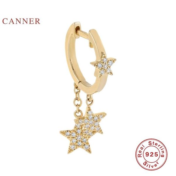 

five-pointed star earrings hoops 925 sterling silver for women diamond jewelry earring pendientes brincos hoop & huggie, Golden;silver