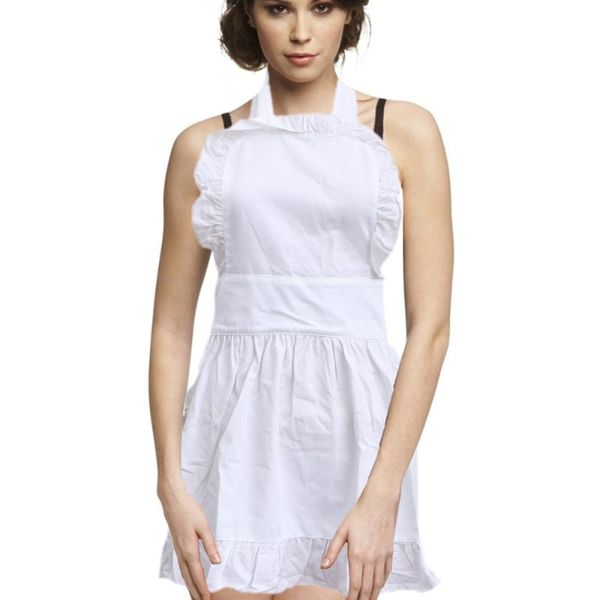 

aprons pure cotton for girls vintage retro waitress apron cooking (white)