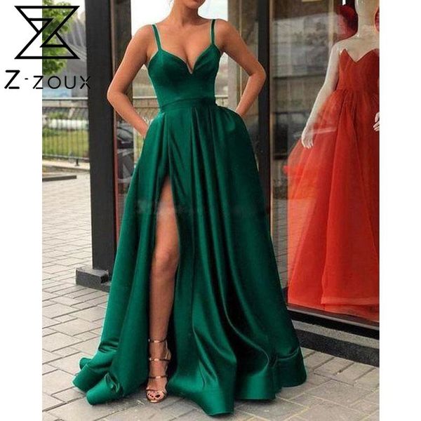 

women dress deep v neck split maxi es party es solid backless long spaghetti strap summer 210524, Black;gray