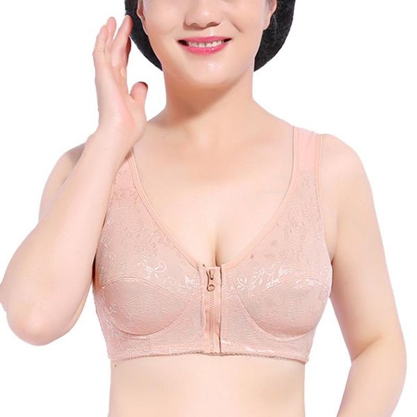 

bras women push up lace underwear ladies brassieres widened straps wireless full cup front zippers closure, Red;black
