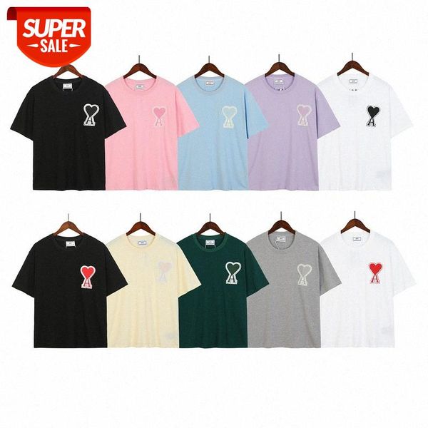 

streetwear men tide brand summer loose version love embroidery short-sleeved t-shirt #hk5h, White;black