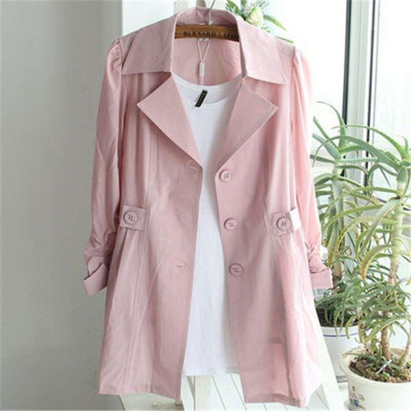 

women's trench coats windbreaker long autumn and winter coat solid color large size thin cardigan fashion, Tan;black