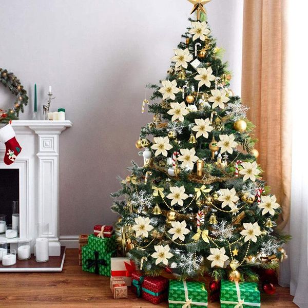 

christmas decorations 120pcs creative diy tree decoration set, delicate fake flower snowflake bell cane ornament for house party