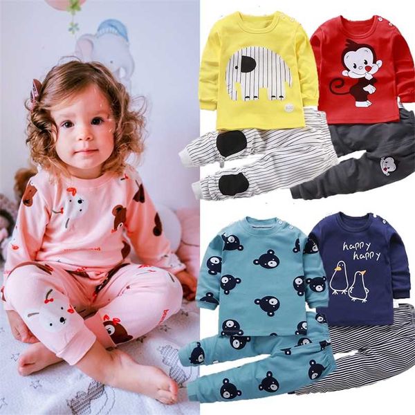 Осень Pajamas для детей с длинным рукавом хлопок костюм мультфильм животных одежда детское пижаму набор пижама набор ночи рождество 10T 211109