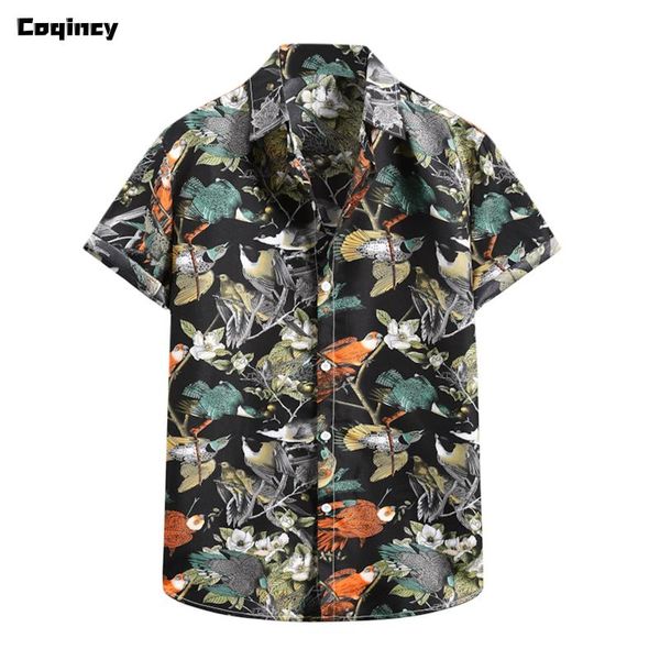 

men's casual shirts mens ethnic short sleeve cotton linen printing hawaiian shirt blouse men loose plus size drop 2021, White;black