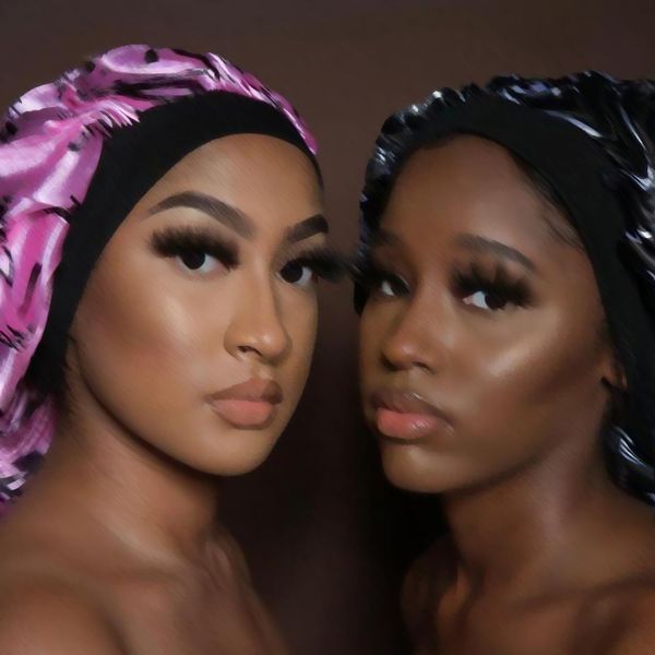 

wholesale 16 colors designers women sleeping cap bonnets nightcap bathroom double-deck satin wide-brimmed shower caps makeup bath accessorie