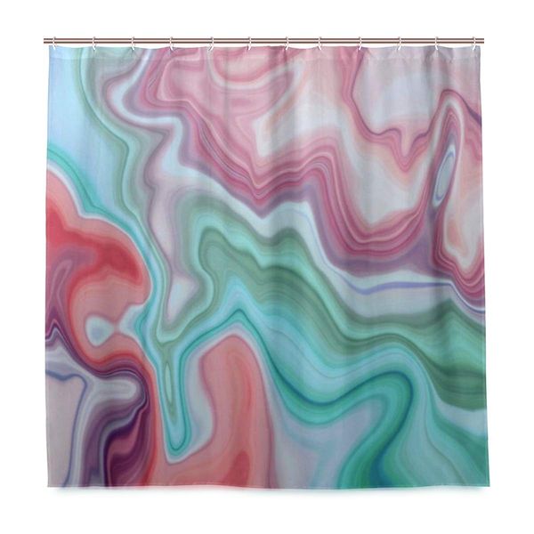

shower curtain,abstract marbled liquid paint marbling effect macro lines red mint green bath curtain closet curtain home