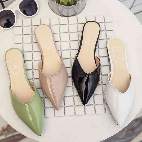 

women slippers fashion pointed flat sho 2021 summer solid color simplicity slip on leisure ladi external wear, Black