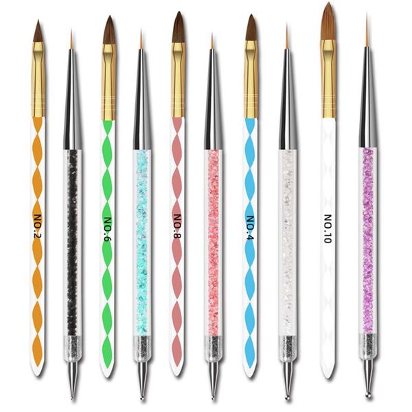 

nail brushes 10pcs nylon hair portable uv gel home salon tips builder with crystals professional liner dotting drawing pen art brush set, Yellow