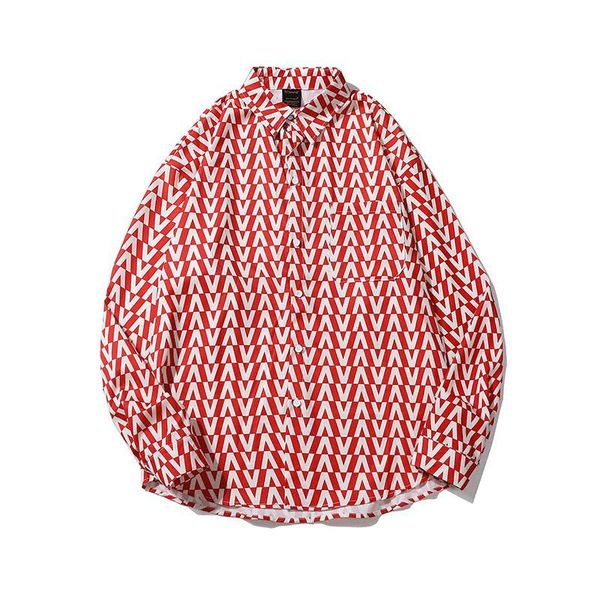 

men's casual shirts men shirt red black 2021 spring and autumn loose pocket geometric patterns male thin korean style s108, White;black