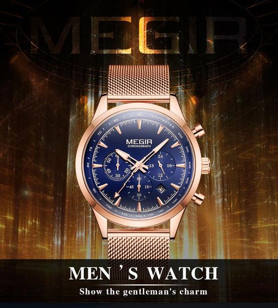 

wristwatches megir 2153 mens watch brand quartz stainless steel watches men wrist for man waterproof business clock relogio masculino, Slivery;brown