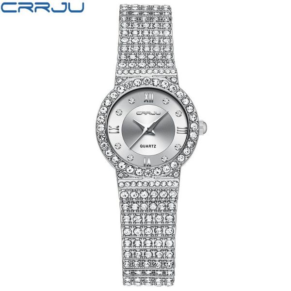 

wristwatches crrju brand watch quartz ladies sliver fashion wrist watches diamond stainless steel causal women girls female clock, Slivery;brown