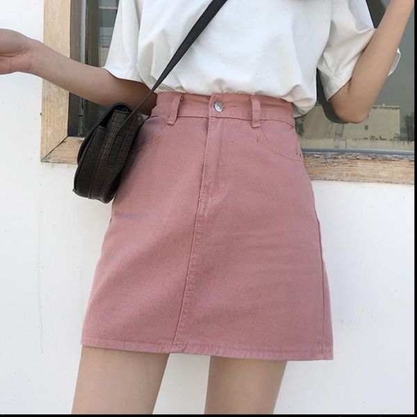

denim white a line short women skirts jeans high waist korean, Black