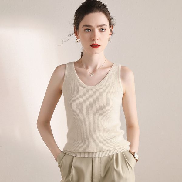 

women's tanks & camis autumn and winter pure cashmere vest women's sweater bottoming with v-neck knitted sling gcd7, White