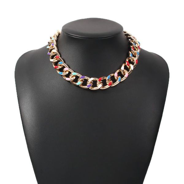 

pendant necklaces summer colorful thick chains choker necklace women behemia statement hip hop clavicle chain charm jewelry, Silver