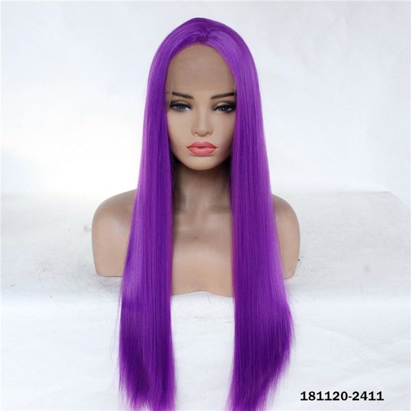 

synthetic lacefrontal wig simulation human hair lace front wigs 12~26 inches purple perruques de cheveux humains 181120-2411, Black;brown