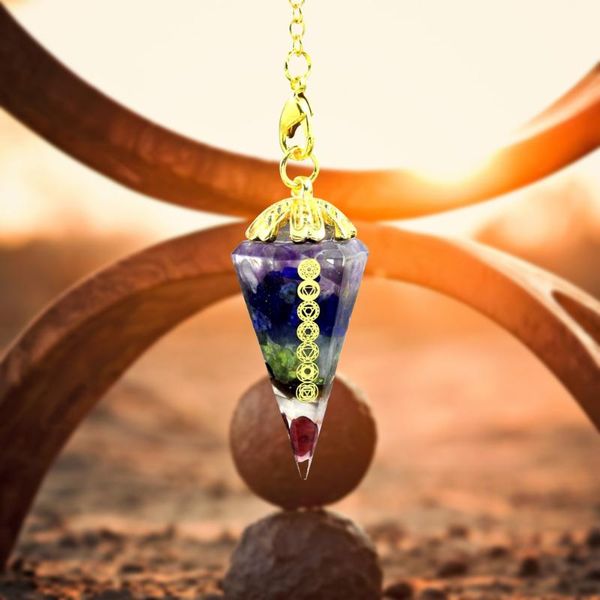 

decorative objects & figurines natural seven chakra crushed stone resin hexagonal cone pendulum healing retro reiki yoga buddha meditation a