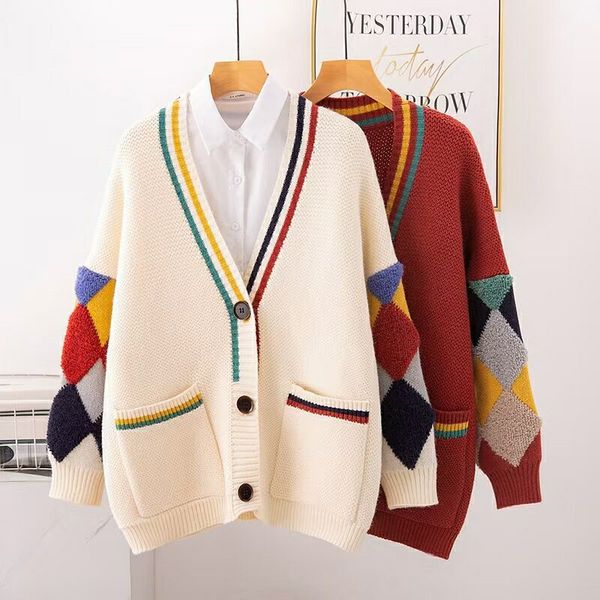 

sweater cardigan loose korean version thick new knitted jacket sweater knitted long sleeve v neck button pockets, White;black