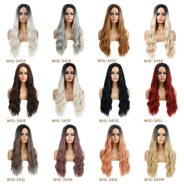 Parrucca sintetica da 26 pollici in 12 colori Parrucche per capelli umani di simulazione Onda naturale Perruques de cheveux humains WIG-345