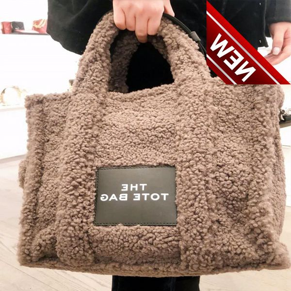 

brand designer faux fur tote handbags for women winter shopper ladies shoulder plush female handle bag new 2022 luxury