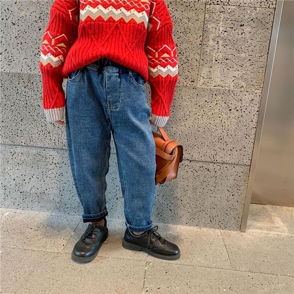 

jeans dfxd fashion winter children's pants for 2-8yrs boys girls long denim blue fleece warm trousers kids thicken loose