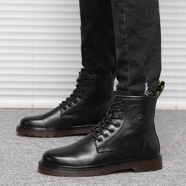 

boots england style mens casual cowboy lace-up natural leather shoes outdoors platform ankle boot zapatos de hombre botines bota, Black