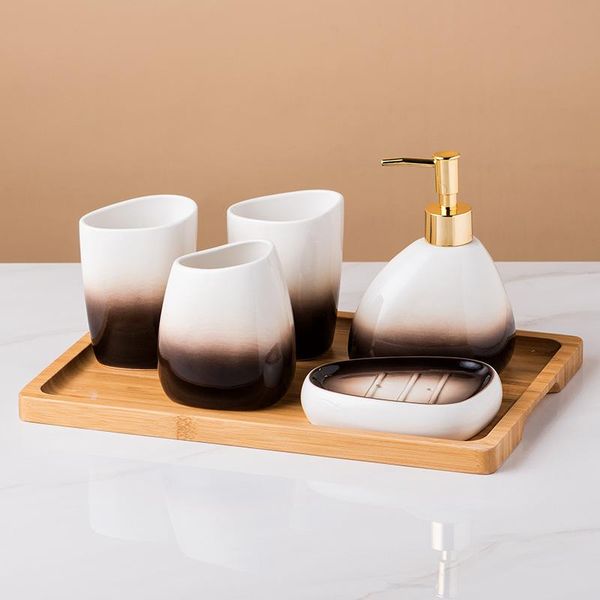 

bath accessory set gradient ceramic sanitary ware settoothbrush cup lotion dispenser soap dish toothbrush holder wash six-piece bathroom sui