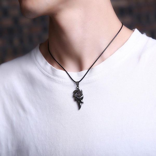 

pendant necklaces 2021 trend men punk dragon flame stainless steel cool leather chain necklace fashion motorcycle party jewelry, Silver