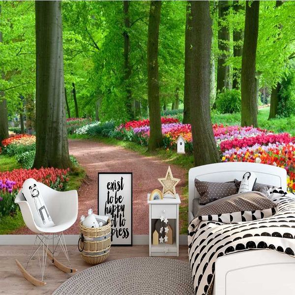 

wallpapers milofi 3d custom wallpaper green and flower path