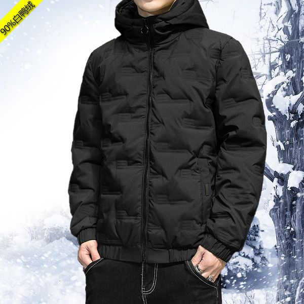 

down jacket 2021 autumn and winter white duck hooded men's thick young seamless adhesive warm coat, Black