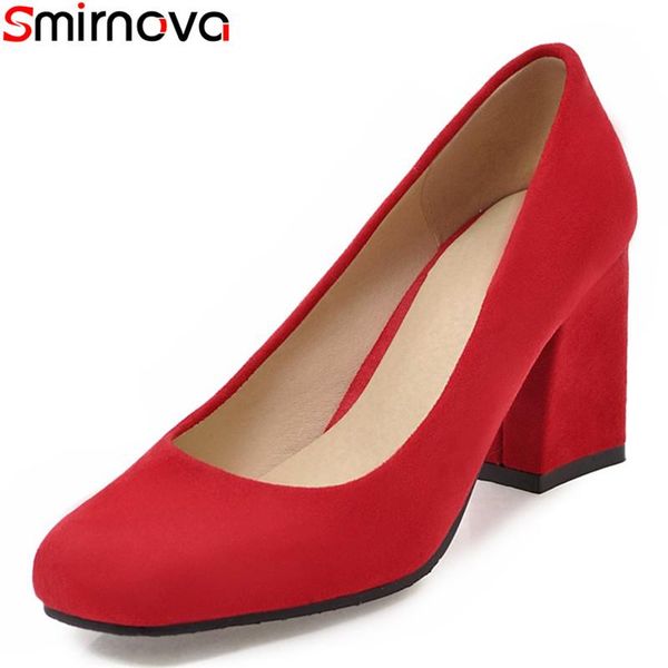 

smirnova plus size 32-43 2021 spring summer fashion solid color women pumps thick high heels square toe office shoes dress, Black