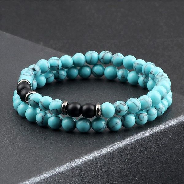 

beaded, strands set bracelets 6mm matte tiger eye turquoises natural stone beads handmade elastic couples bracelet for men charms jewellery, Black