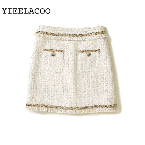 

skirts tweed skirt beige bright sequin fabric 2021 spring / autumn women's one-piece style a- line, Black