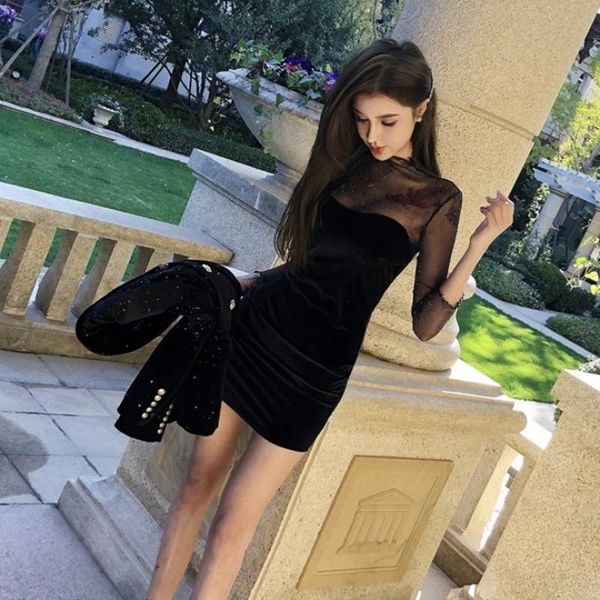 

casual dresses black lace dress set women two piece 2021 super female clothes, Black;gray