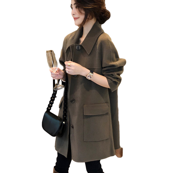 

women's wool & blends woolen coat mid-length autumn winter 2021 loose long sleeve plus size fashion solid jacket ladies outwear 3xl, Black