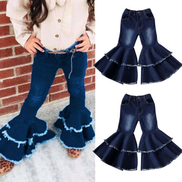 

trousers fashion toddler girls flare jeans pant baby kid children girl clothes bot cut pants bottoms, Blue