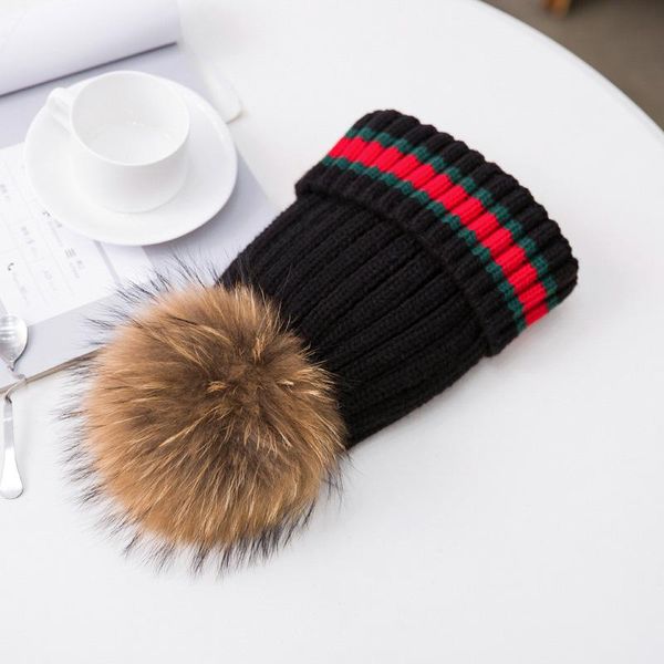 

caps & hats autumn and winter warm knit hat thick raccoon fur ball woolen cap ear female, Yellow