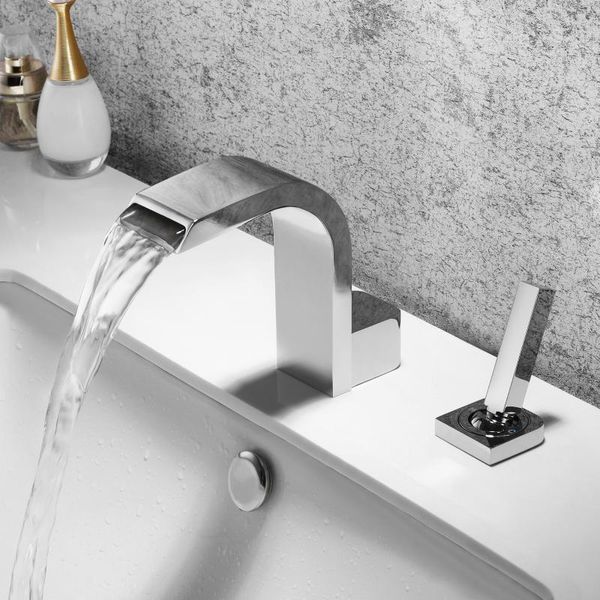 

bathroom sink faucets skowll single handle 2 hole waterfall faucet deck mount basin taps matte polished chrome finished