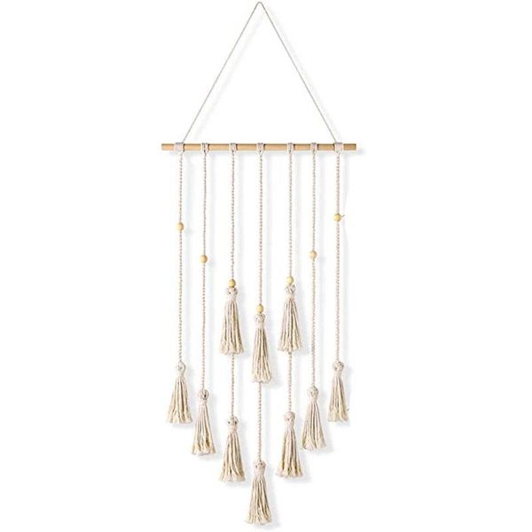 

decorative objects & figurines hanging po display macrame wall pictures organizer boho home decor, with 25 wood clips, birthday, ivory