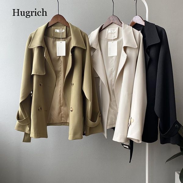 

women's wool & blends solid long sleeve trench coat double breasted retro female asymmetrical hem chic autumn spring 2021, Black