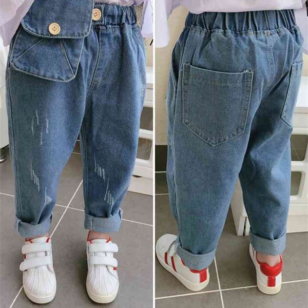 i nuovi jeans della tasca casuale della ragazza dell'oggetto della molla ansimano i pantaloni freddi del denim 210317