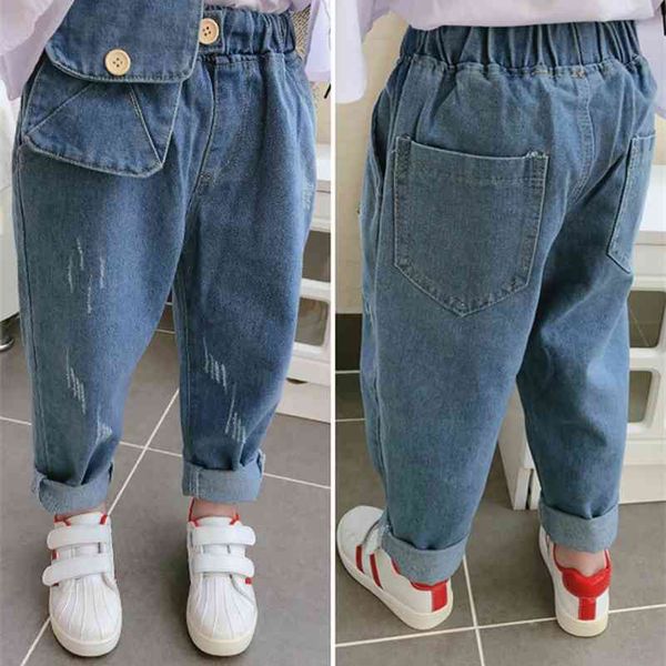 

new spring item girl casual pocket jeans pant cool denim trousers 210317, Blue